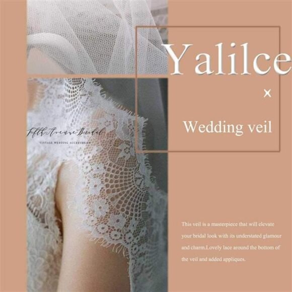 Women's Vintage Lace Bride Wedding Veil 1 Tier Long Cathedral Hair Accessories - Picture 5 of 7